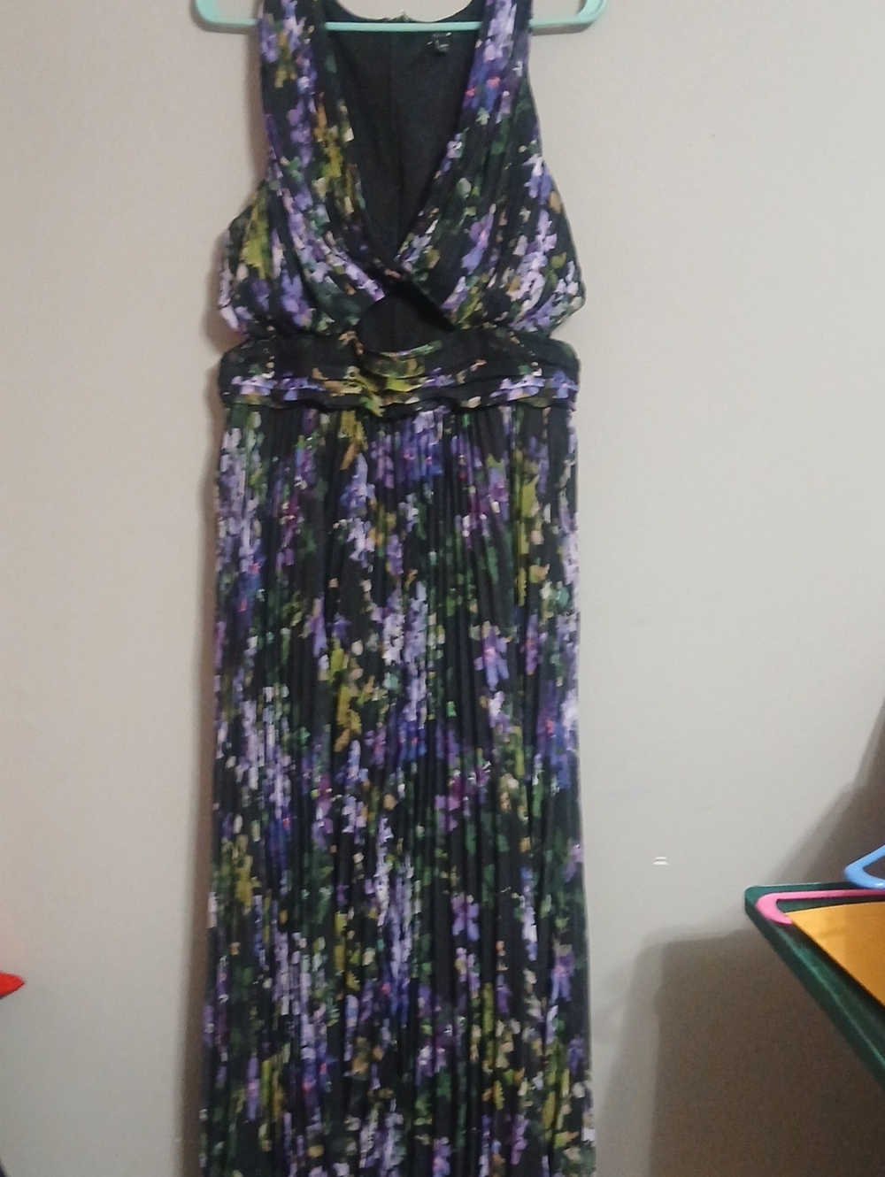 Express Sleeveless Floral Maxi Dress in Black, Purple & Green